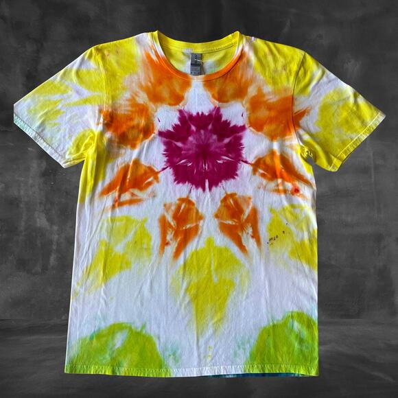 Tie Dye T-shirt -  Mandala Ice Dye - Pink Orange Unique - Men's Women's Medium - Picture 1 of 11